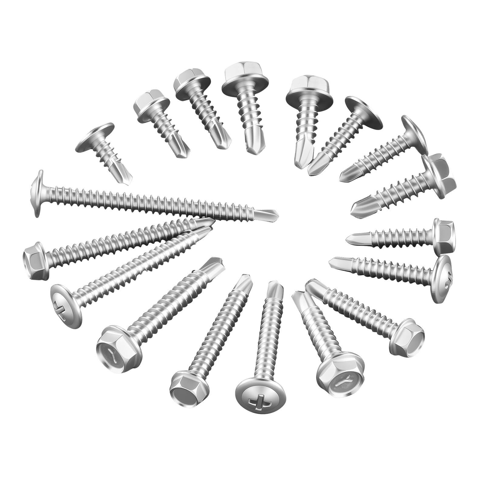 Alt View 5. VEVOR - 420 PCS Self Drilling Screws, Stainless Steel #8 #10 Sheet Metal Screw Assortment Kit, Length 1/2 Inch to 2 Inch - Silver.
