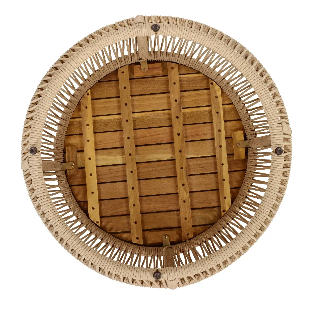 Alt View 3. Loheer - Loheer Round Acacia Wood Side Table Rope Frame Teak Finish - Light Beige.