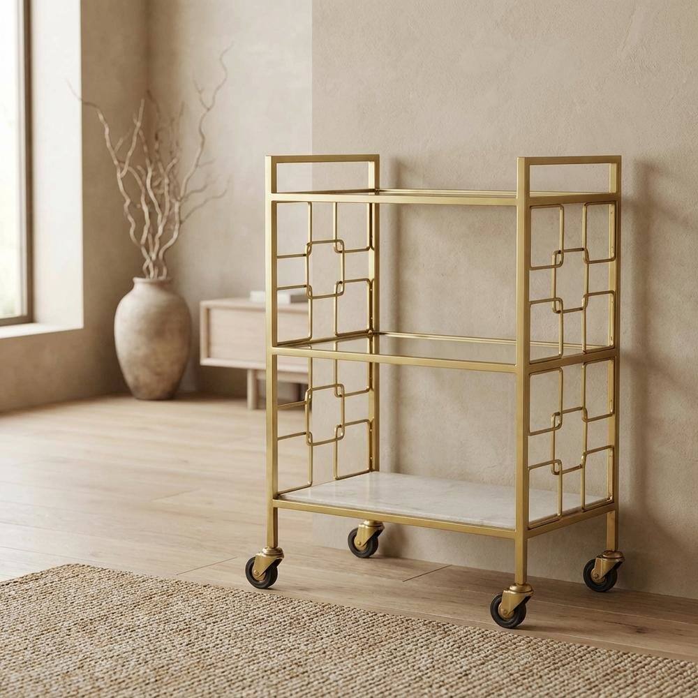Alt View 4. Starlight Canyon Home - Modern Bar Cart with Distressed Finish, Contemporary Serving Cart for Home Bar - Gold.