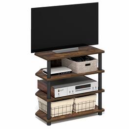 Furinno - ECON TV Stand, Petite Corner Entertainment Center, Open Frame Design TV Console for TV up to 32 Inch, Easy Assembly - Amber Pine/Black