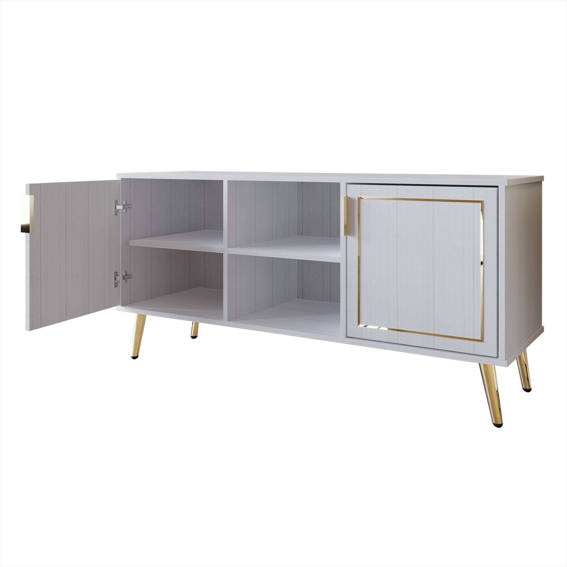 Alt View 4. ChaletPosh - Modern Wooden TV Stand Console with Gold Accent Strip, White - White.