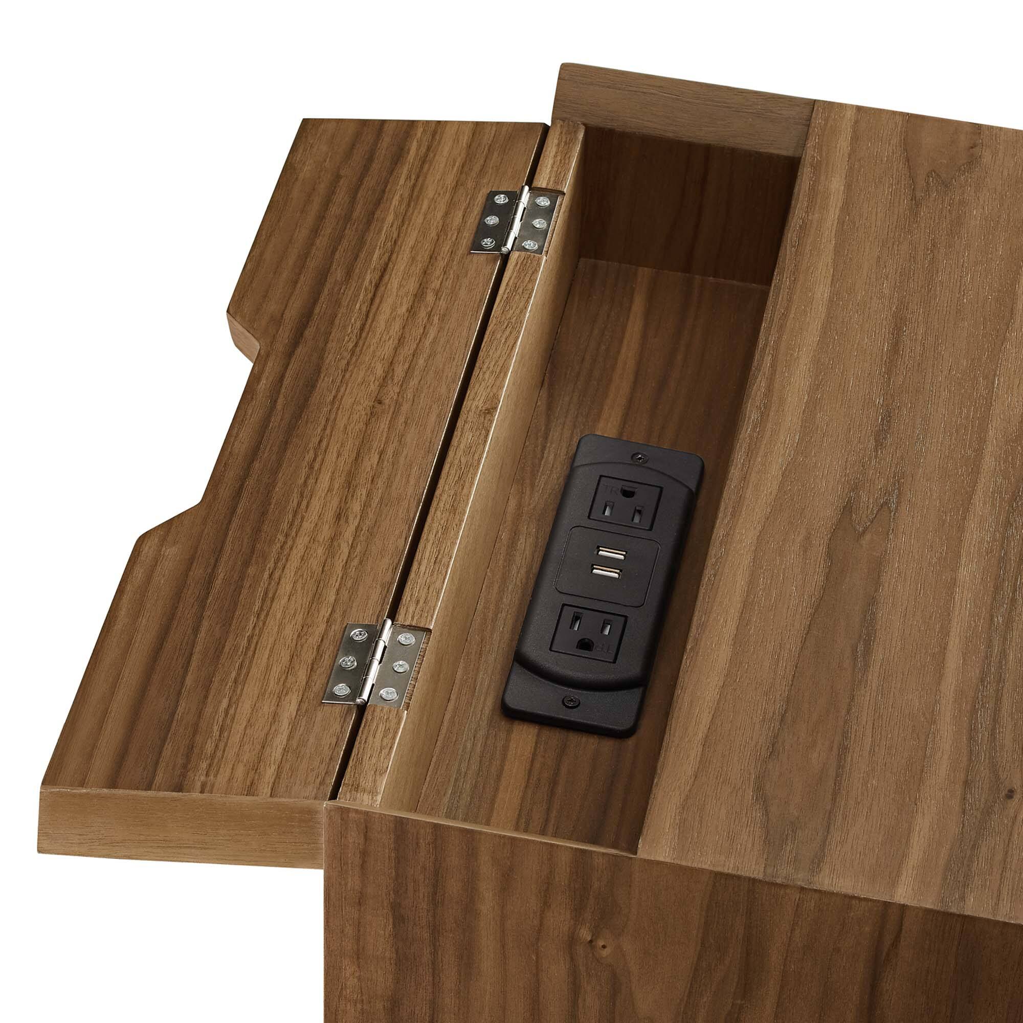 Alt View 5. Modway - Ember Wood Nightstand With USB Ports by Modway - Walnut Walnut.
