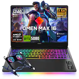 HP - Upgraded - Omen MAX 16" WQXGA Gaming Laptop - AMD Ryzen AI 9 HX 375 - NVIDIA GeForce RTX 5080 - 64GB RAM 4TB SSD - RGB KB - Cooler - Black