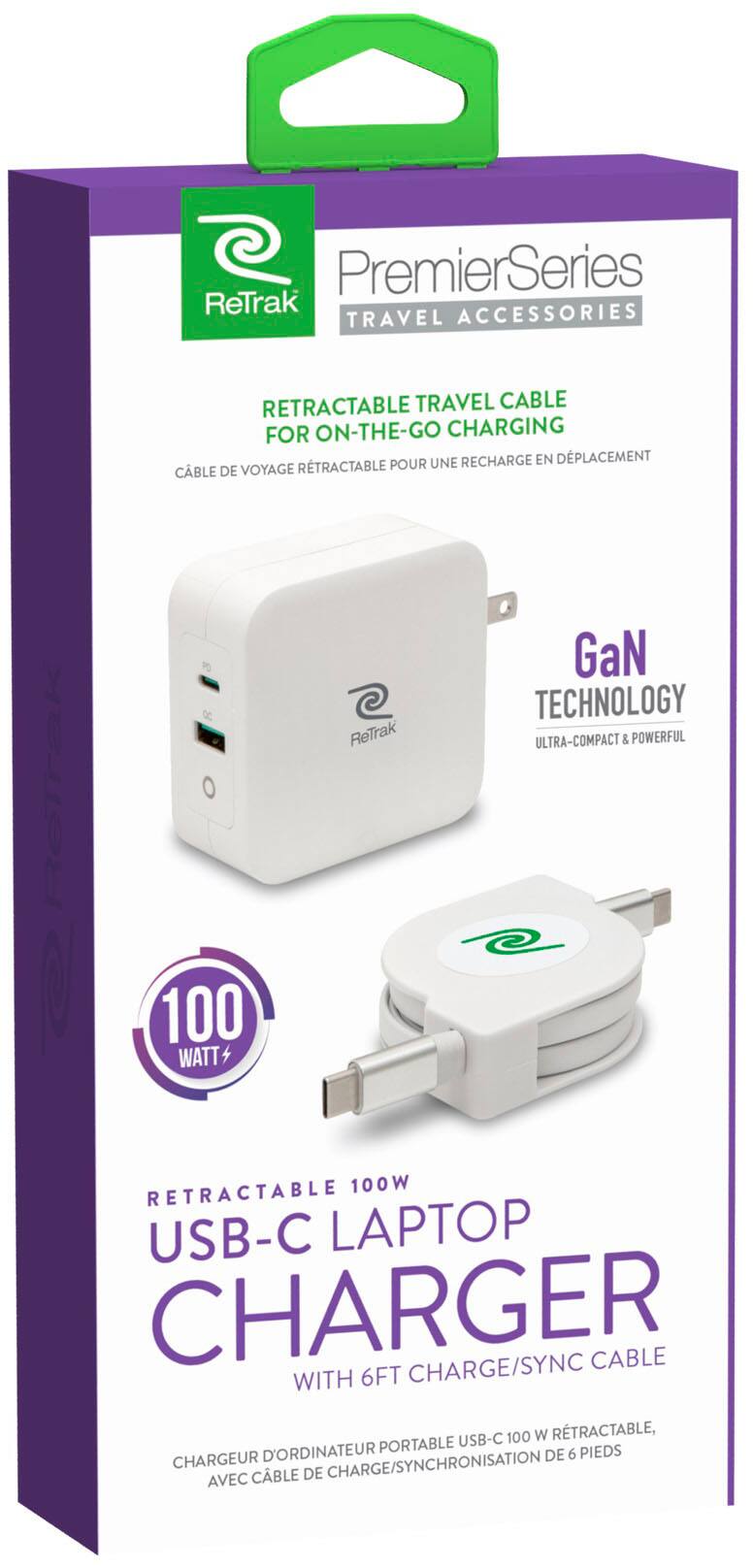 Alt View 11. ReTrak - 100W Retractable USB-C Notebook Charger - White.