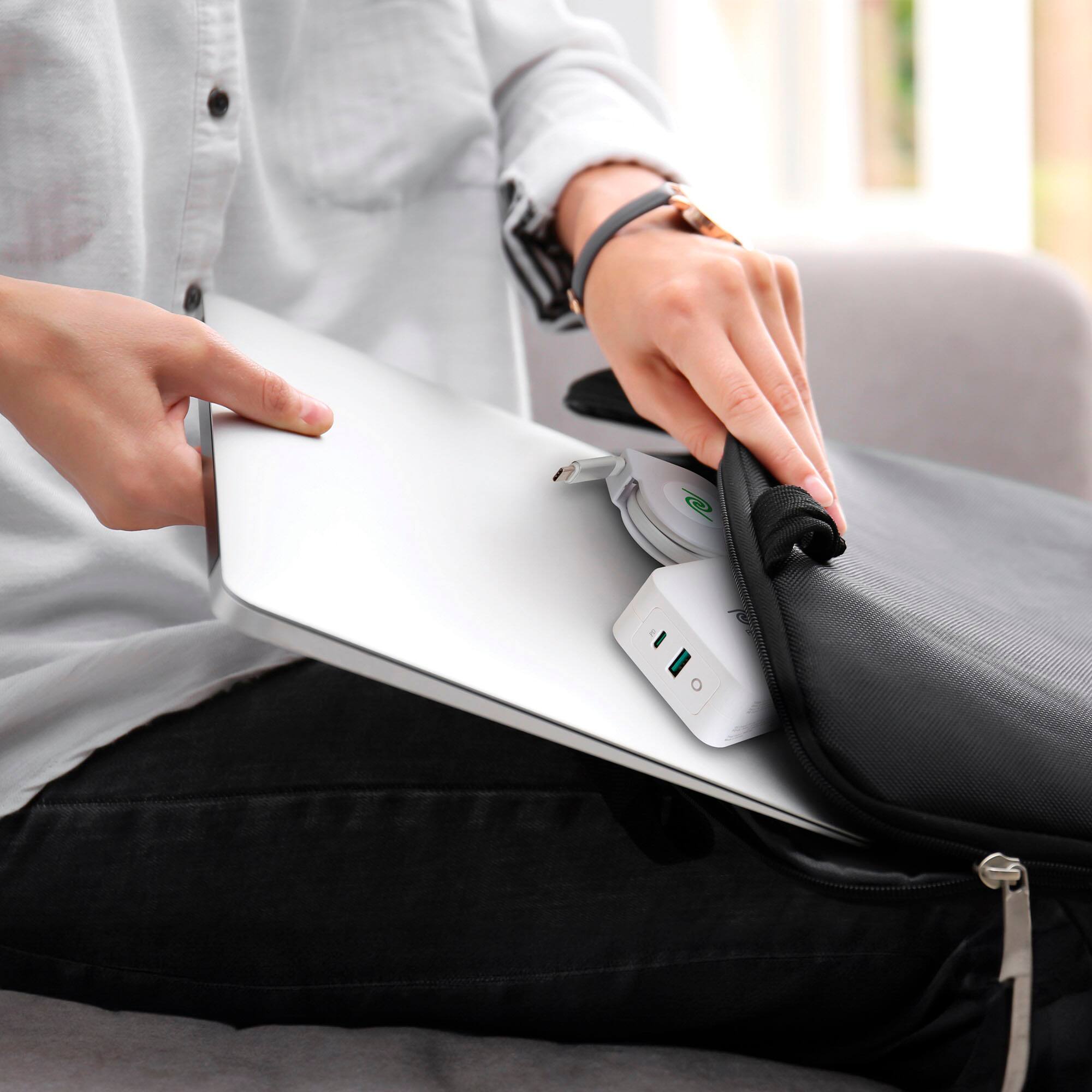 Alt View 1. ReTrak - 100W Retractable USB-C Notebook Charger - White.