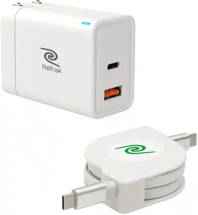 Front. ReTrak - 70W Retractable USB-C Notebook Charger - White.