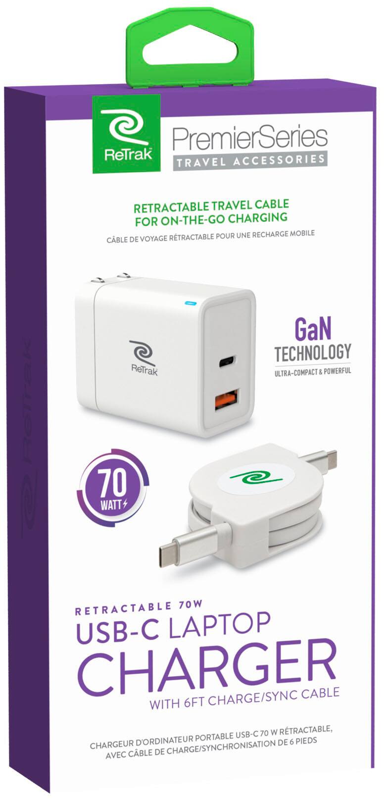 Alt View 11. ReTrak - 70W Retractable USB-C Notebook Charger - White.