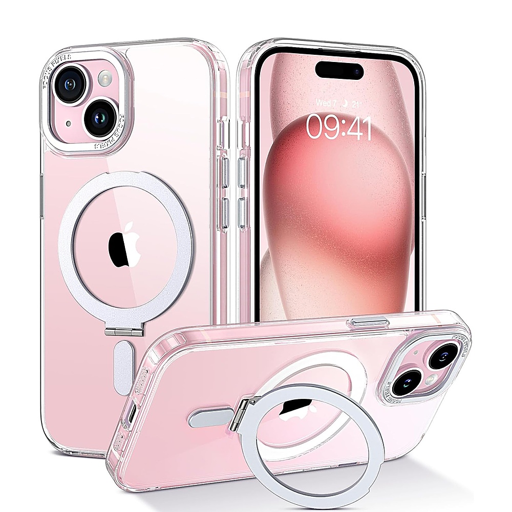 SaharaCase Hybrid-Flex Kickstand MagSafe Phone Case for iPhone 15 Plus Shock Absorbing Clear
