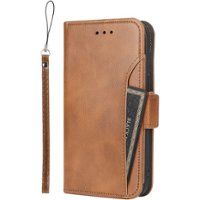 SaharaCase - Genuine Leather Folio Wallet Case for Apple iPhone 15 Plus - Brown - Front_Zoom
