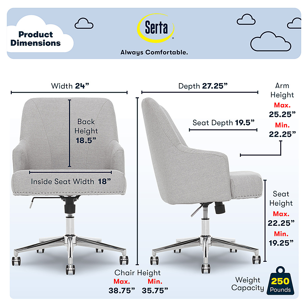 Serta Mid-Back Office Chair With Mesh Accents And Memory Foam, Black