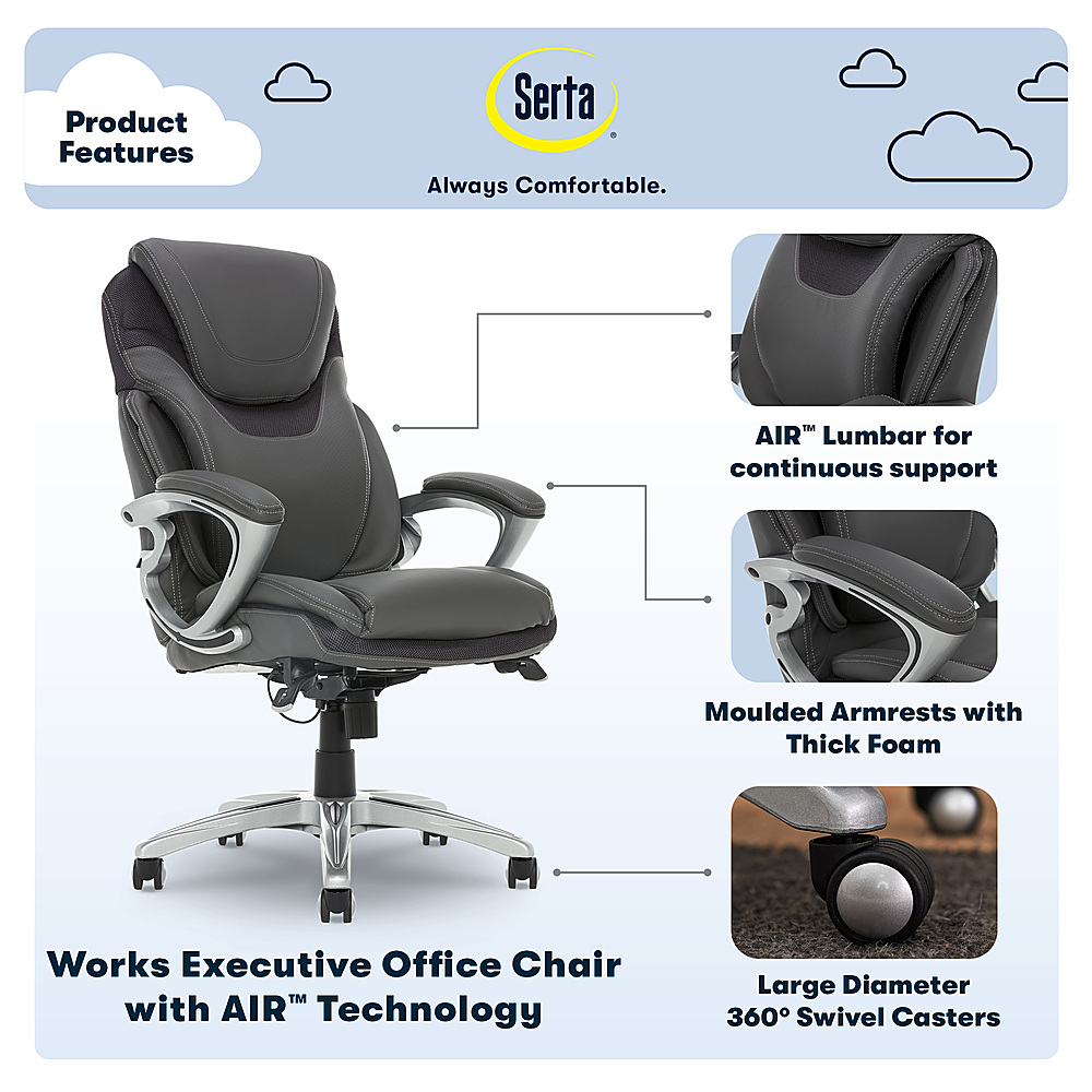 Serta Connor Upholstered Executive High-Back Office Chair with Lumbar  Support Microfiber Gray 43672D - Best Buy