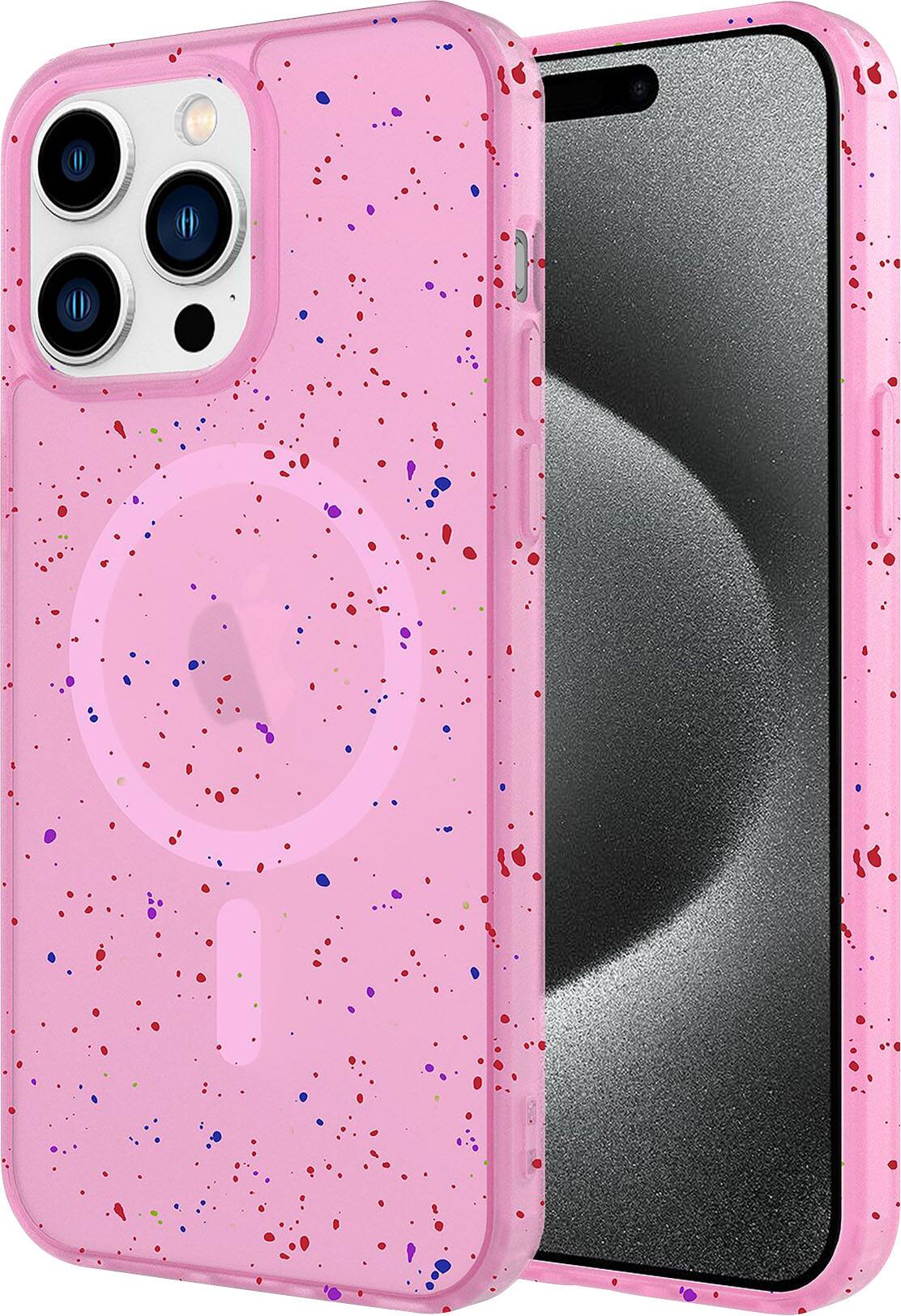 Angle. AMPD - Jelly Confetti MagSafe Soft Case for Apple iPhone 15 Pro Max - Pink.