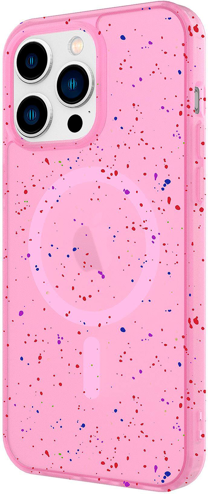 Left. AMPD - Jelly Confetti MagSafe Soft Case for Apple iPhone 15 Pro Max - Pink.