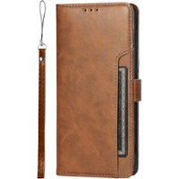 SaharaCase - Genuine Leather Folio Wallet Case for Samsung Galaxy S23 FE - Brown - Front_Zoom