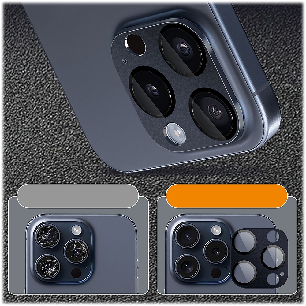 ZeroDamage HD Flexible Glass Camera Lens Protector for iPhone 15 Pro/15 Pro Max (2-Pack) Blue Titanium | SaharaCase