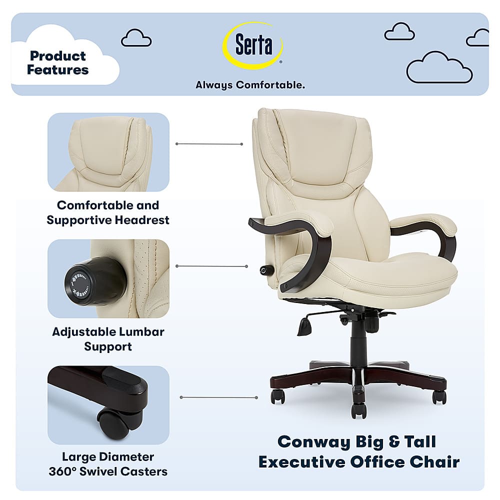Serta Big and Tall Bonded Leather Executive Chair Ivory CHR200059
