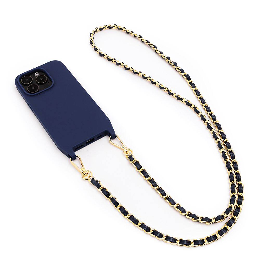 Angle. Bryten - Monarch Crossbody Case with MagSafe for Apple iPhone 14 Pro Max - Navy Blue.