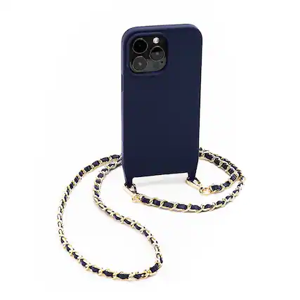 Front. Bryten - Monarch Crossbody Case with MagSafe for Apple iPhone 14 Pro - Navy Blue.