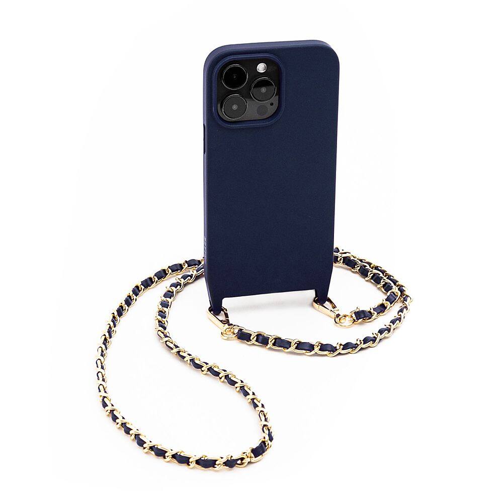 Front. Bryten - Monarch Crossbody Case with MagSafe for Apple iPhone 14 Pro - Navy Blue.