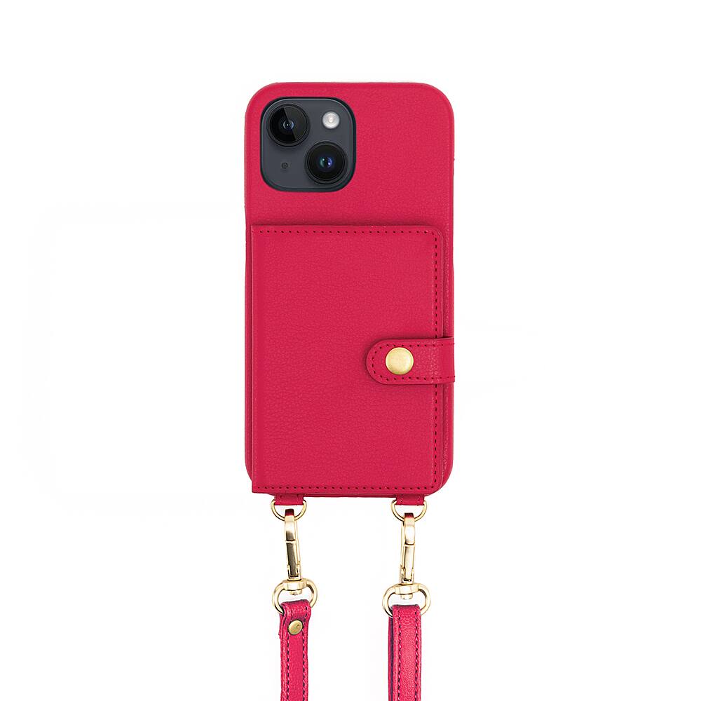 Left. Bryten - Silverlake Vegan Leather Wallet Crossbody Case for Apple iPhone 14 / 13 - Magenta.