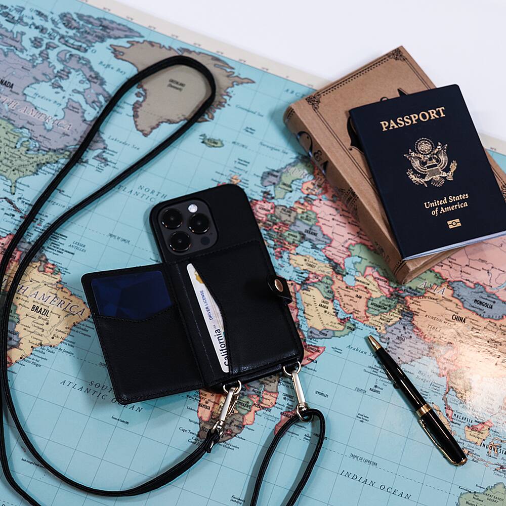 Alt View 3. Bryten - Silverlake Vegan Leather Wallet Crossbody Case for Apple iPhone 14 Pro / iPhone 13 Pro - Black.