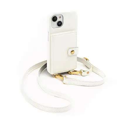 Front. Bryten - Silverlake Vegan Leather Wallet Crossbody Case for Apple iPhone 14 / 13 - Pearl White.