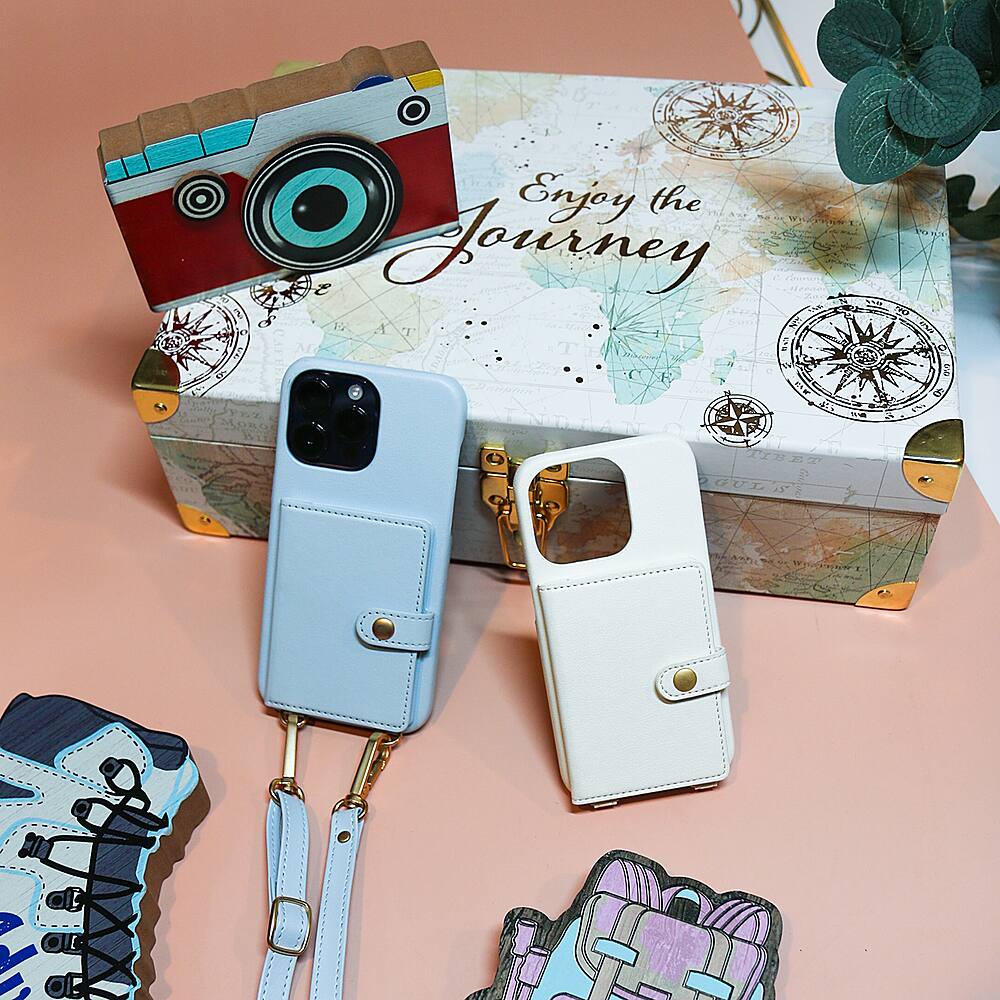 Alt View 11. Bryten - Silverlake Vegan Leather Wallet Crossbody Case for Apple iPhone 14 / 13 - Pearl White.