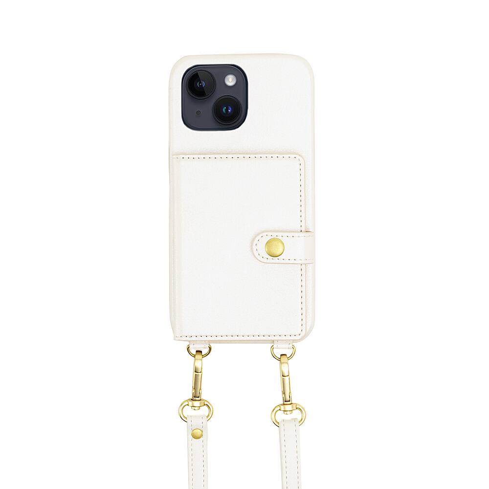 Left. Bryten - Silverlake Vegan Leather Wallet Crossbody Case for Apple iPhone 14 / 13 - Pearl White.