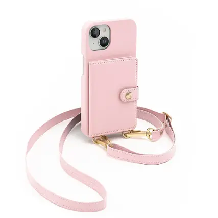 Front. Bryten - Silverlake Vegan Leather Wallet Crossbody Case for Apple iPhone 14 / 13 - Peony Pink.