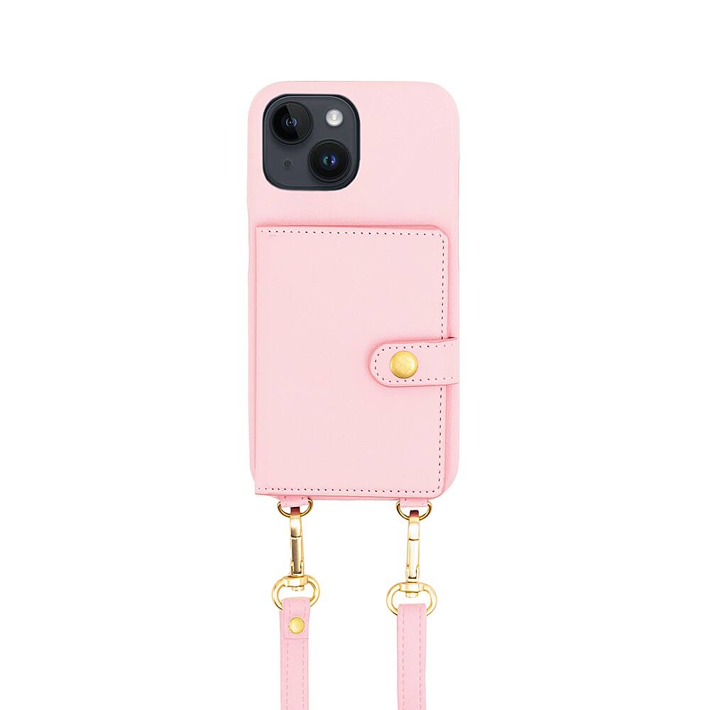 Left. Bryten - Silverlake Vegan Leather Wallet Crossbody Case for Apple iPhone 14 / 13 - Peony Pink.