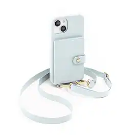 Bryten - Silverlake Vegan Leather with Adjustable Strap & Credit Card Holder Wallet, Shockproof Case iPhone 14 / 13 - Powder Blue
