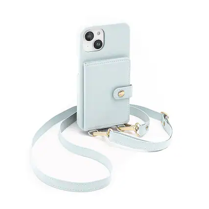Front. Bryten - Silverlake Vegan Leather Wallet Crossbody Case for Apple iPhone 14 / 13 - Powder Blue.