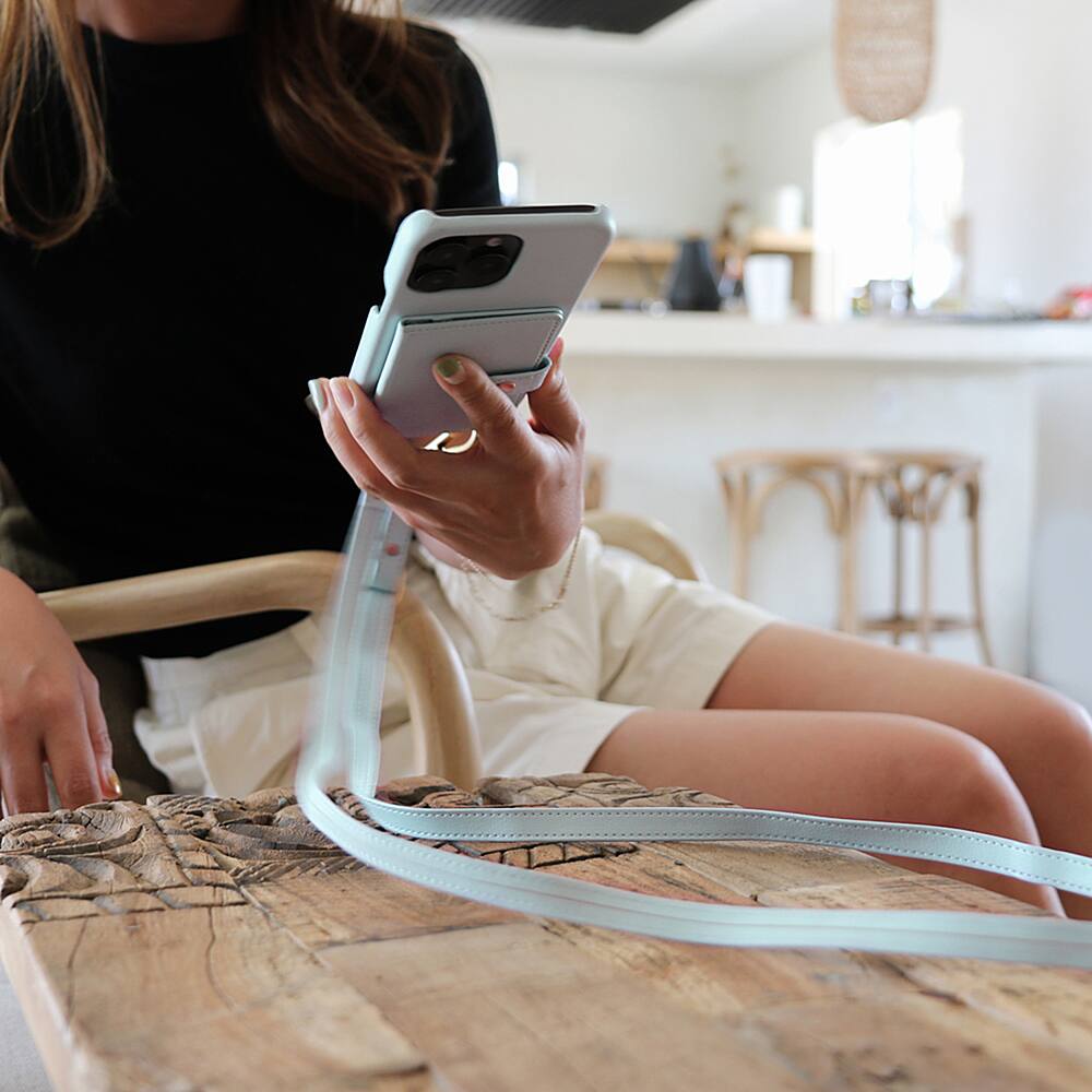 Alt View 3. Bryten - Silverlake Vegan Leather Wallet Crossbody Case for Apple iPhone 14 / 13 - Powder Blue.