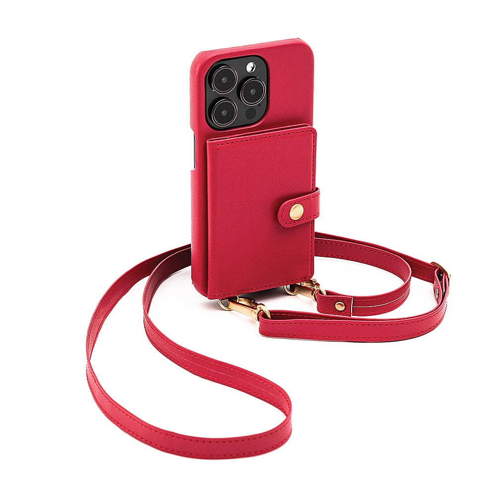 Front. Bryten - Silverlake Vegan Leather Wallet Crossbody Case for Apple iPhone 14 Pro Max / iPhone 13 Pro Max - Magenta.