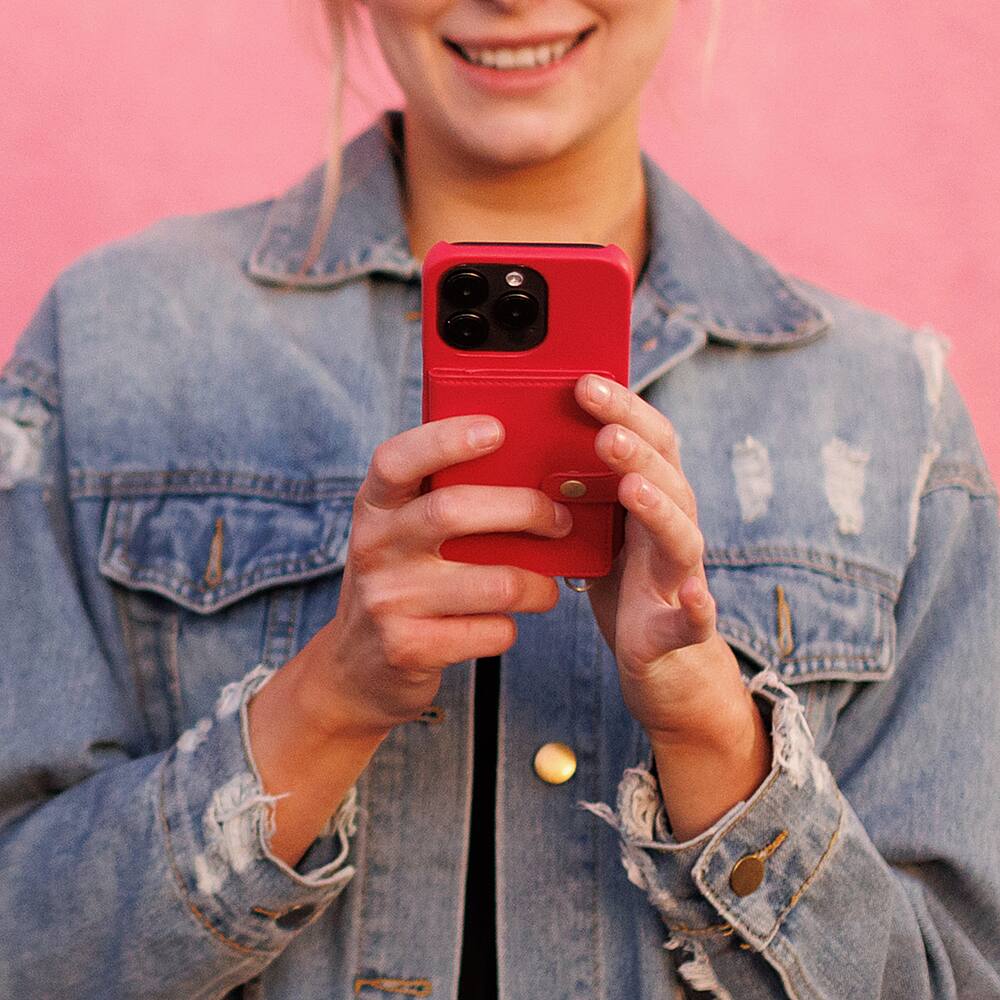 Alt View 11. Bryten - Silverlake Vegan Leather Wallet Crossbody Case for Apple iPhone 14 Pro Max / iPhone 13 Pro Max - Magenta.