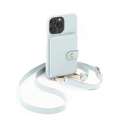 Front. Bryten - Silverlake Vegan Leather Wallet Crossbody Case for Apple iPhone 14 Pro Max / iPhone 13 Pro Max - Powder Blue.