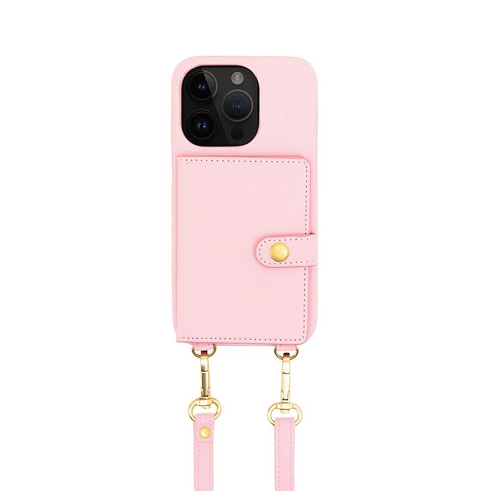 Left. Bryten - Silverlake Vegan Leather Wallet Crossbody Case for Apple iPhone 14 Pro Max / iPhone 13 Pro Max - Peony Pink.