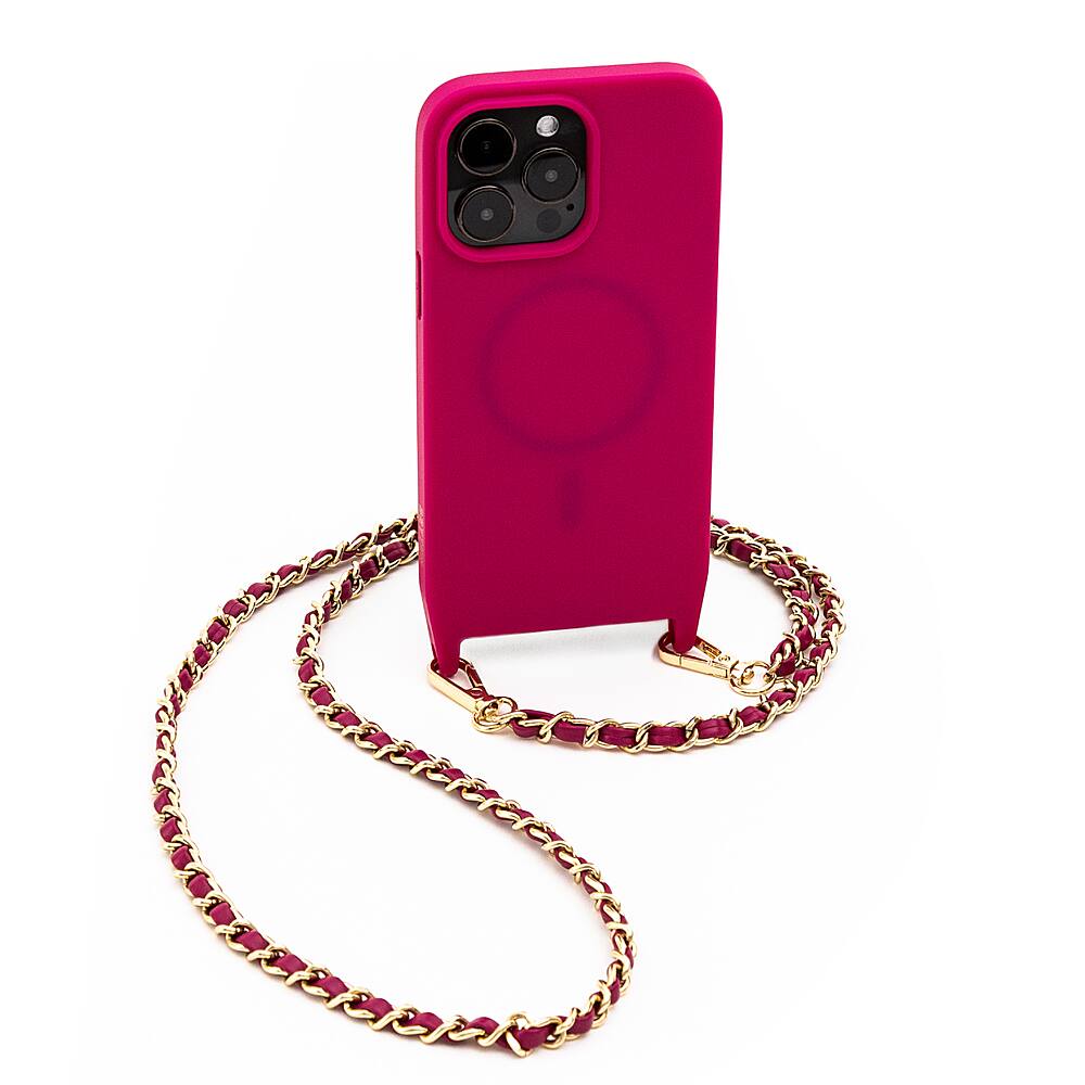 Front. Bryten - Monarch Crossbody Case with MagSafe for Apple iPhone 14 Pro - Magenta.