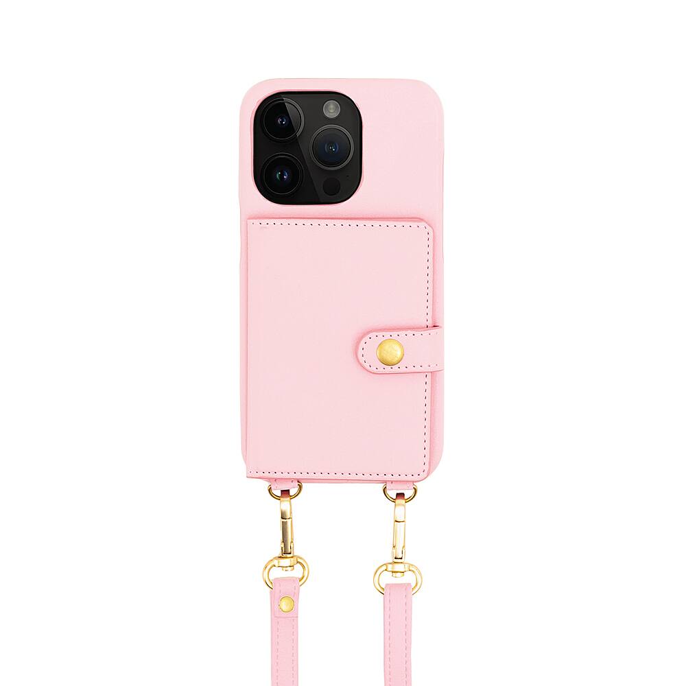 Left. Bryten - Silverlake Vegan Leather Wallet Crossbody Case for Apple iPhone 14 Pro / iPhone 13 Pro - Peony Pink.