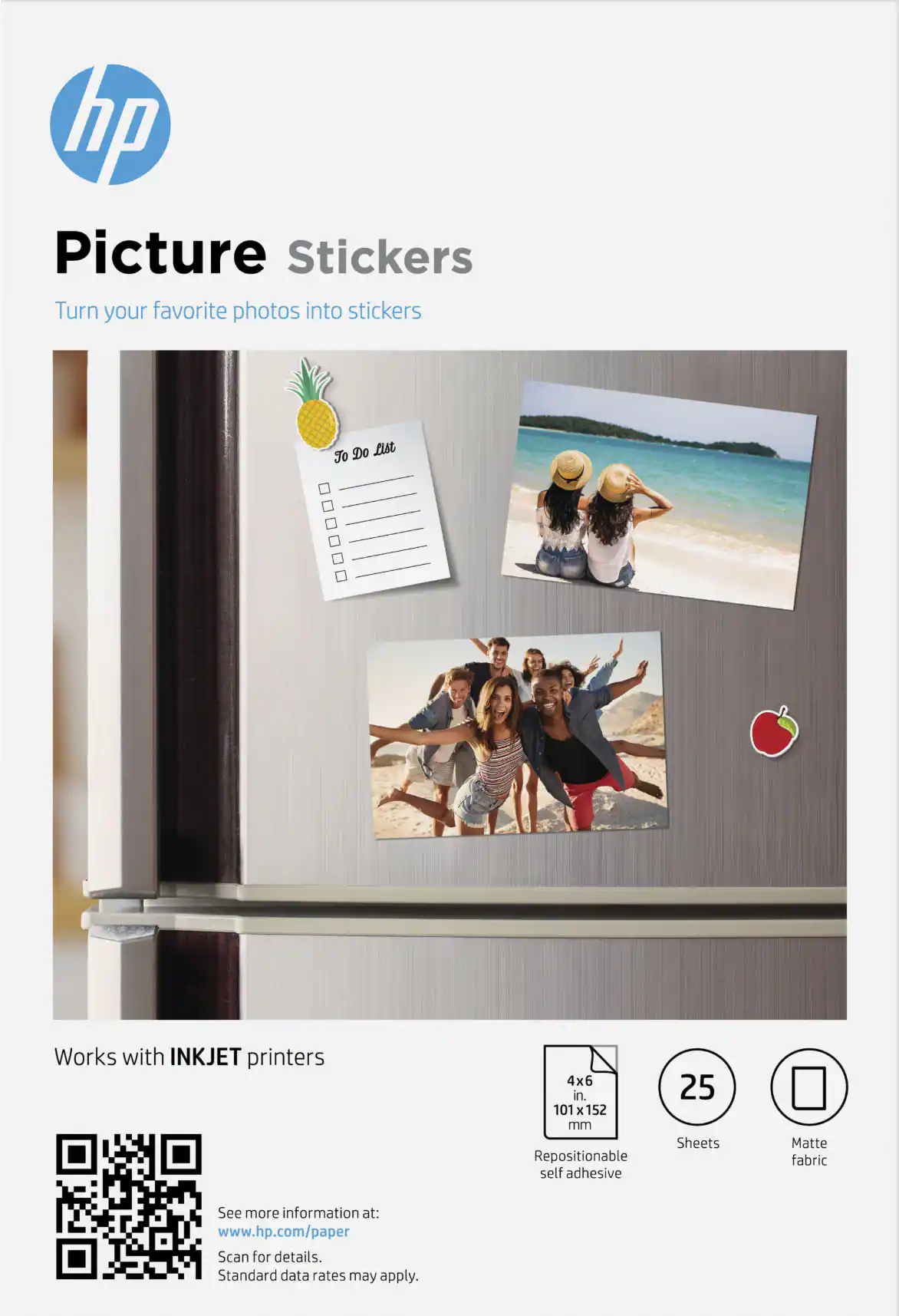 Front. HP - 4 x 6" Picture Stickers - 25 Count.