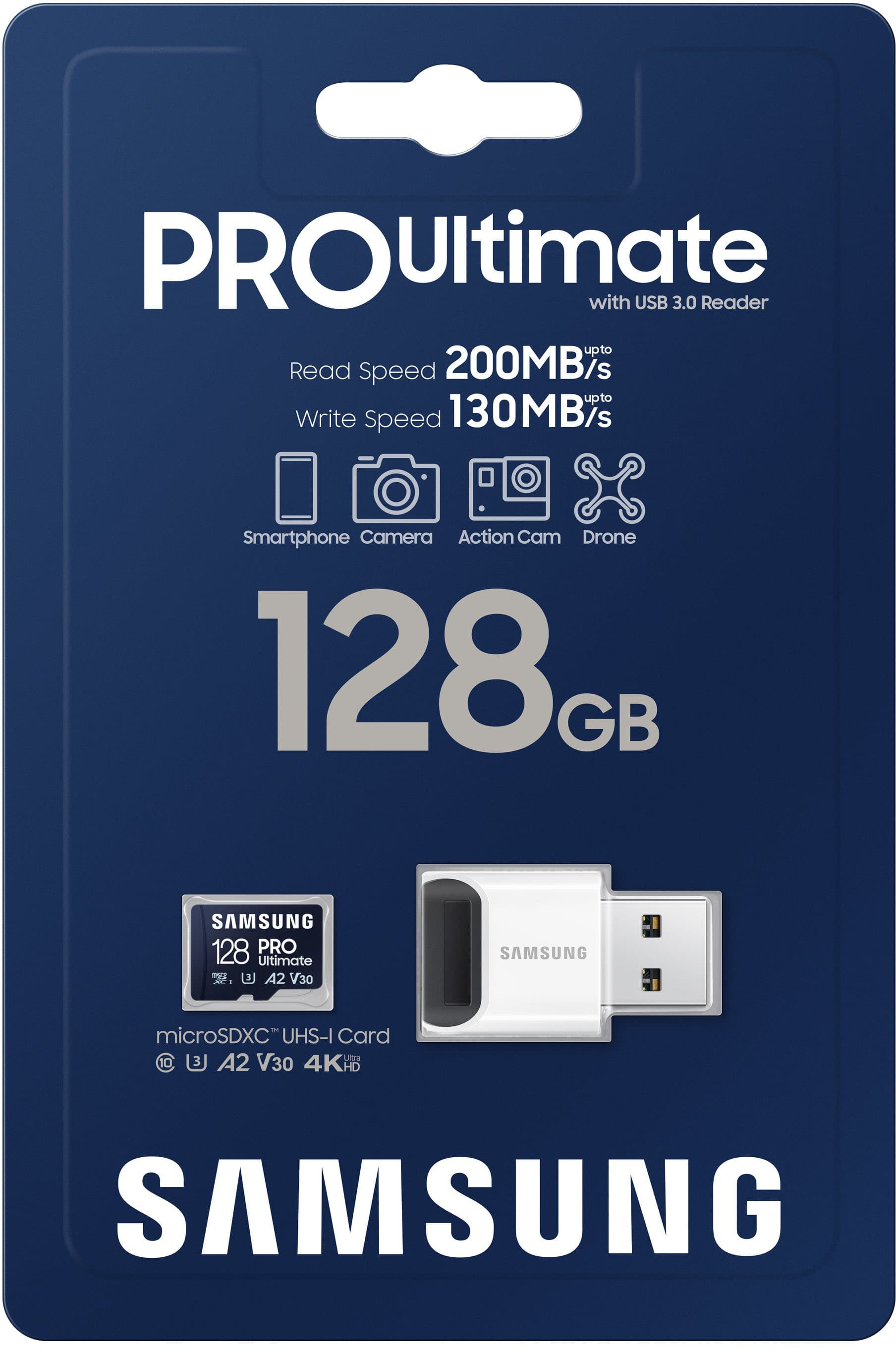 Alt View 15. Samsung - Pro Ultimate and Reader 128GB microSDXC Memory Card - Blue.