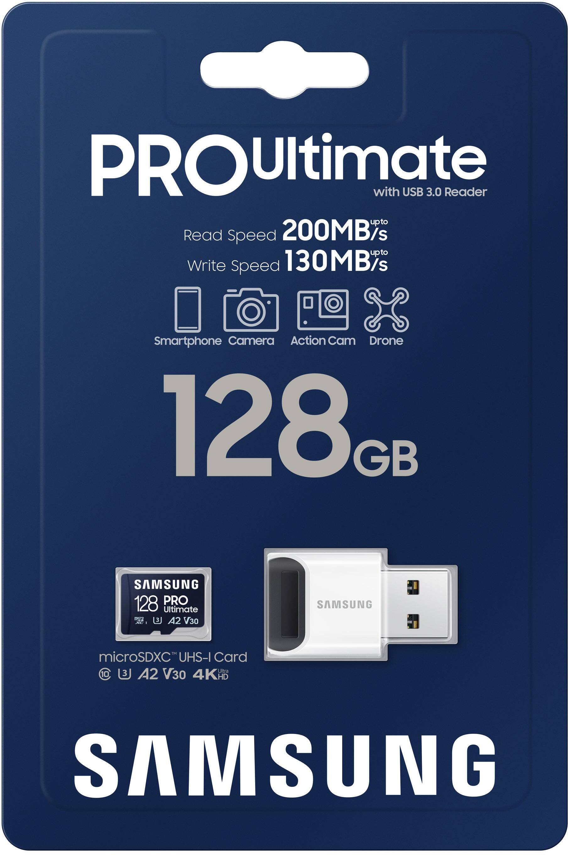 Alt View 15. Samsung - Pro Ultimate and Reader 128GB microSDXC Memory Card - Blue.