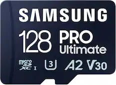 Front. Samsung - Pro Ultimate and Adapter 128GB microSDXC Memory Card.