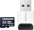 Front. Samsung - Pro Ultimate and Reader 256GB microSDXC Memory Card - Blue.