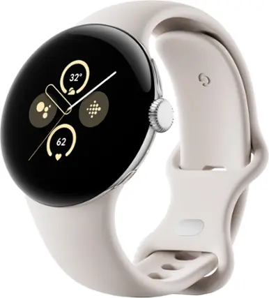 Front. Google - Pixel Watch 2 Polished Silver Aluminum Case Smartwatch with  Porcelain Active Band Wi-Fi - Polished Silver.