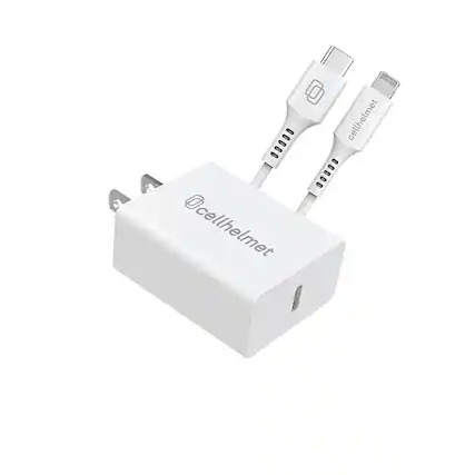 Front. Cellhelmet - 20W Power Delivery Wall Plug with 3' Round Lightning to Type-C Cable - White.