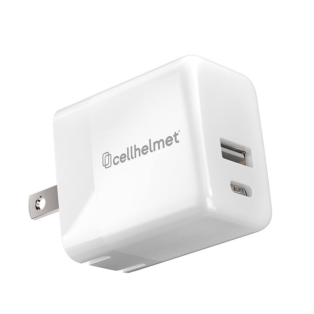 Front. Cellhelmet - 20W Power Delivery Dual Wall Block with Type-A and Type-C - White.
