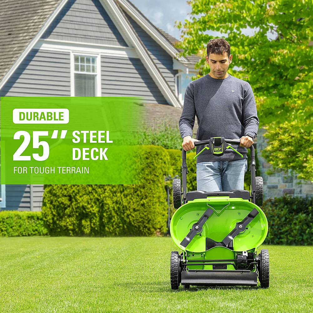 Alt View 11. Greenworks - 80V 25" Cordless Battery Dual Blade Self-Propelled Mower with 4.0Ah Battery & Rapid Charger - Green.