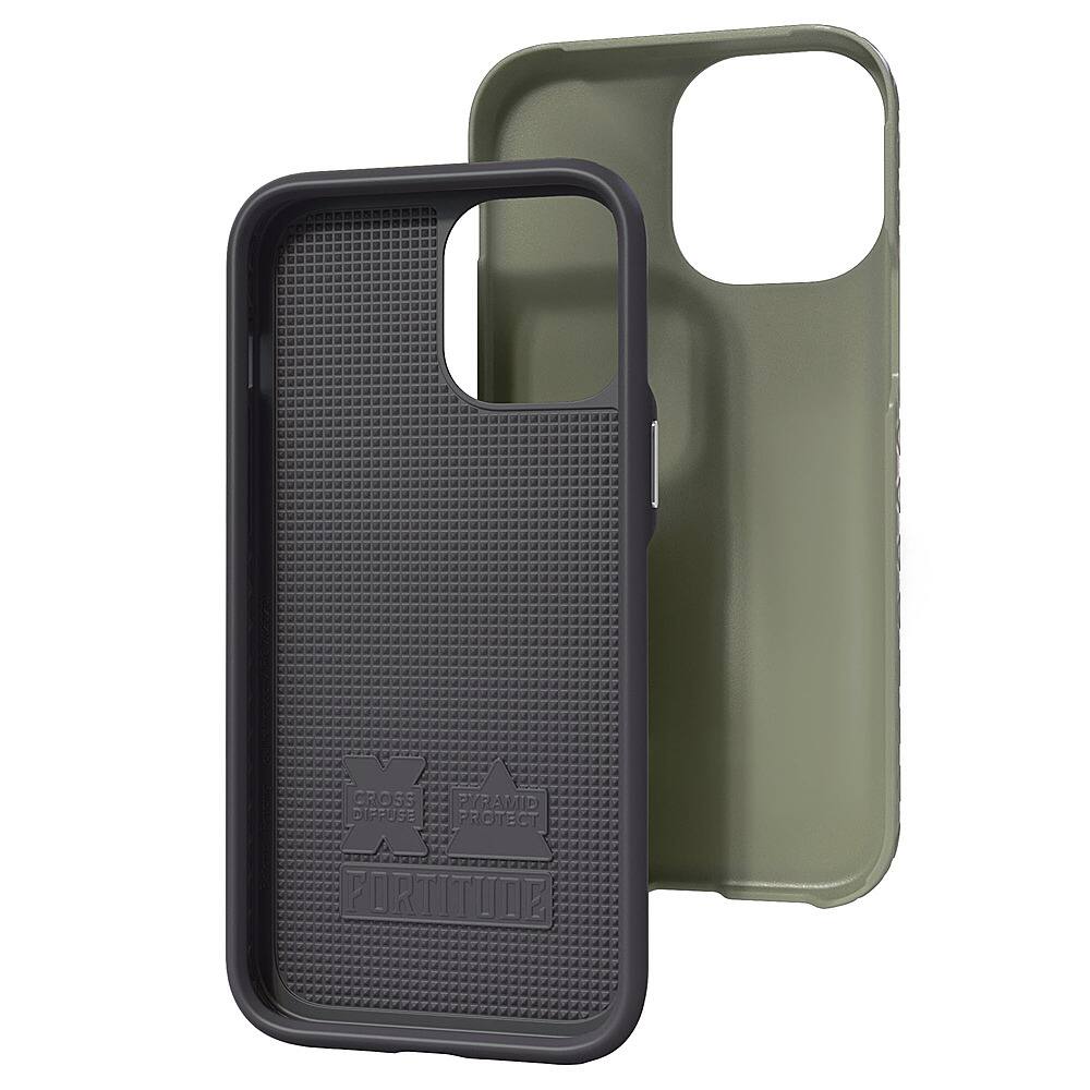 Left. Cellhelmet - Mossy Oak Fortitude Case with MagSafe for Apple iPhone 13 - Olive Drab Green.