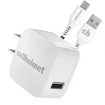 Front. Cellhelmet - 2.4A Wall Charger with 3' Round Type-C to Type-A USB Cable for most phones and tablets - White.
